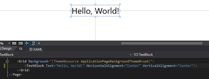 "Hello, World!" feliratú TextBlock hozzáadása az oldalhoz